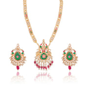 Antique Green & Ruby Kundan Necklace Set with Earrings
